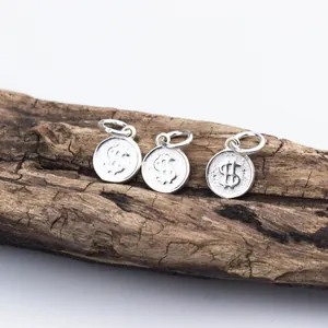 S925 sterling zilveren dollarteken ronde bedel hangers voor DIY sieraden maken