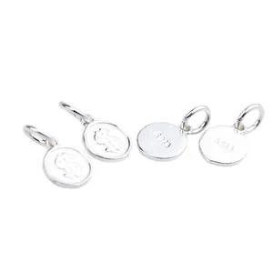 Vier S925 sterling zilveren ronde dollarteken hangers voor DIY handgemaakte sieraden