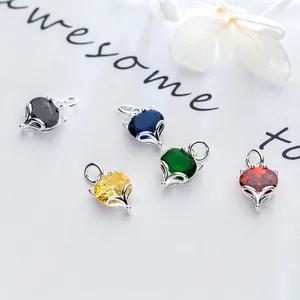 Colgante Solo de Plata de Ley 925 Zorro Diamante de Imitación Forma de Animal para Mujer Lindo Delicado Artesanía Accesorios DIY