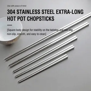 Premium extra long 304 stainless steel chopsticks with anti-slip square body design