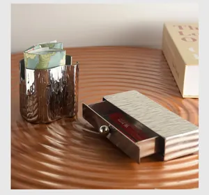 Stainless steel toothpick holder and storage box with tree bark texture detail
