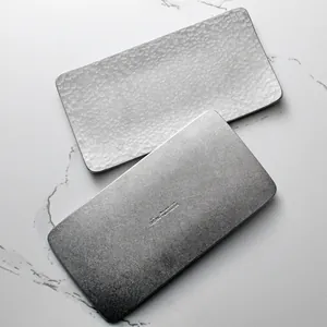 Minimalist matte distressed 304 stainless steel rectangular tray set with hammered texture