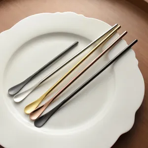 5-piece long handle stainless steel coffee stirring spoons in assorted metallic colors