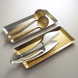 Roestvrij Staal Gehamerd Dienblad Modern Minimalistisch Rechthoekig Metalen Dienblad Voor Fruit Handdoek Sieraden Opslag Decoratief Tafelblad