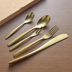 Premium Japanese style retro gold stainless steel cutlery set including knife fork and spoons