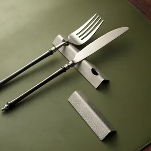 Japanese style 304 stainless steel cutlery rest with elegant hammered texture finish.