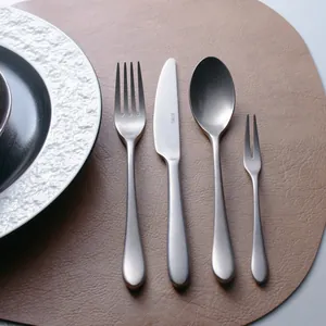 Japanese Retro Distressed Stainless Steel Cutlery Set Matte Silver Gray Dinnerware For Western Food Steak Knife Fork Spoon