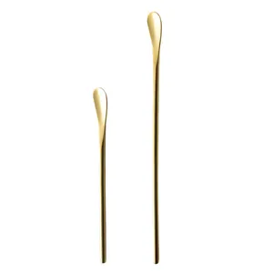 Elegant gold long handle stainless steel stirring spoon set for coffee and milk tea