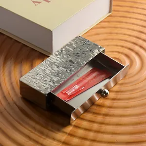 Modern stainless steel toothpick box with tree bark texture and drawer for dining table