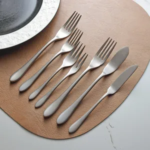 Japanese style retro stainless steel cutlery set with antique silver grey finish decor