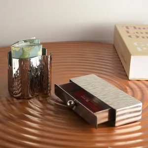 Nordic minimalist stainless steel tree bark texture toothpick box and napkin holder set