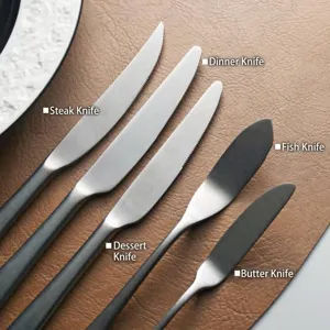 Japanese vintage style silver-grey stainless steel cutlery set featuring five different knives