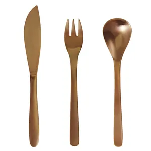 Elegant vintage rose gold stainless steel cutlery set with willow leaf handle design