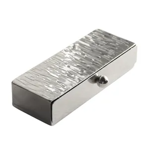 Nordic style stainless steel toothpick box with hammered tree bark texture design