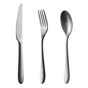 Japanese retro silver-grey stainless steel cutlery set with steak knife, fork, and spoon