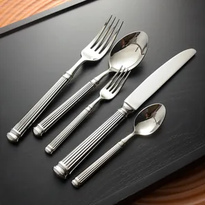 Elegant 5-piece 304 stainless steel flatware set with Roman column textured handles