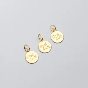 Ciondoli tondi in argento S925 placcato oro con incisione Good Luck per gioielli DIY