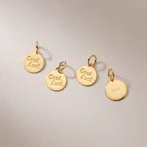 Ciondolo tondo Good Luck in argento sterling S925 placcato oro per gioielli fai-da-te
