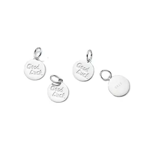 Ciondolo tondo in argento S925 con incisione Good Luck per gioielli