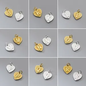 Colgantes de corazón en plata S925 bañada en oro con iniciales J-R para joyas DIY