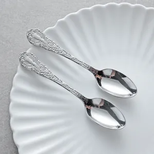 Elegant vintage embossed floral stainless steel dessert spoons with mirror silver finish