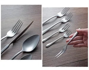 Close-up detail of 304 stainless steel cutlery with a vintage stonewashed matte finish
