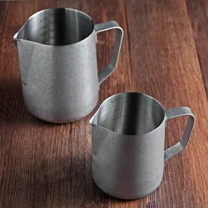 Professional stainless steel milk frothing pitchers with internal scale measurement