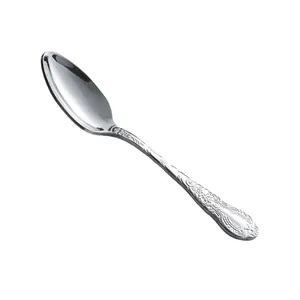 Elegant vintage embossed jasmine stainless steel dessert spoon with mirror silver finish