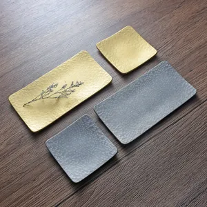Juego de platos para aperitivos de acero inoxidable martillado japonés rectangulares