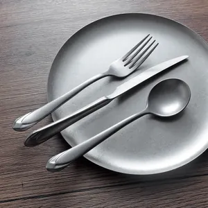 304 Stainless Steel Snowflake Sand Vintage Cutlery Steak Knife Fork Spoon Matte Silver Dinnerware For Restaurant Home