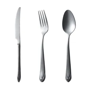 304 Stainless steel cutlery set with matte snow sand finish steak knife fork spoon