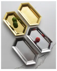 Ensemble de plateaux de rangement hexagonaux en acier inoxydable en finitions or et argent