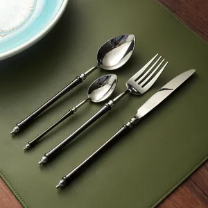 Vintage Japanese style 304 stainless steel cutlery set with black and silver finish
