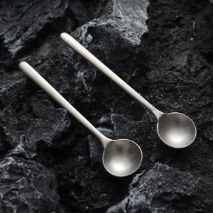 Japanese Retro Handcrafted 304 Stainless Steel Coffee Stirring Spoon Long Handle Matte Stone Wash Dessert Tea Stirrer Tableware