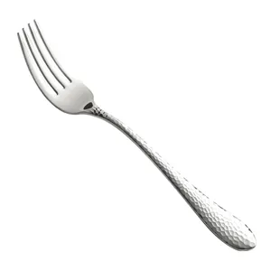 Polished 304 stainless steel dinner fork with elegant hammered handle for pasta and dessert