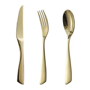 Premium 304 stainless steel gold cutlery set featuring polished knife fork and spoon