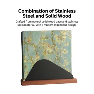 Minimalist Nordic style solid wood and black stainless steel napkin holder for table