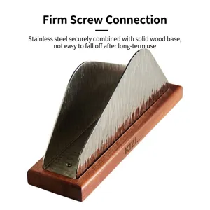 Hammered stainless steel napkin holder with solid wood base for dining tabletop decor
