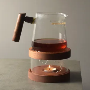 Walnut Candle Tea Warmer Base Borosilicate Glass Tea Heater For Teapot Modern Minimalist Zen Style Home Office Teaware