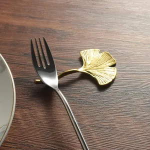 Luxury 304 Stainless Steel Ginkgo Leaf Chopstick Rest Spoon Holder Fork Stand Mirror Polished Gold Silver Dinnerware Tableware Decor