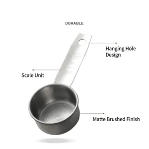 Professional 30ml stainless steel measuring spoon with matte brushed finish and hanging hole