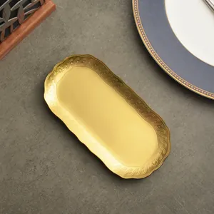 Europese Paleisstijl 304 Roestvrij Staal Ovaal Dienblad Reliëf Bloemmotief Decoratieve Metalen Plaat Voor Sieraden Handdoek Snack Opslag