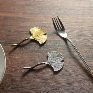Ginkgo leaf shaped 304 stainless steel chopstick rests in gold and silver finishes
