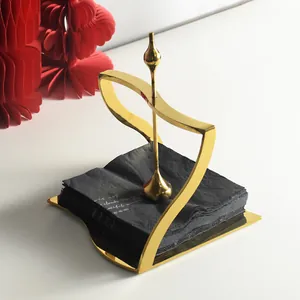 Luxury gold stainless steel napkin holder with vertical weighted pin for dining tables