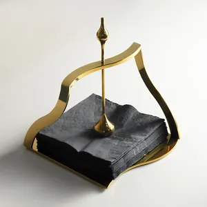 Modern luxury gold stainless steel napkin holder with weighted center pin for dining table