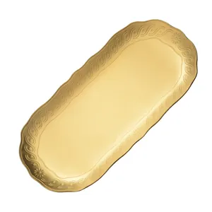 Elegante Europese goudkleurige roestvrijstalen ovale schaal met reliëfpatroon voor snacks