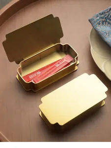 Caja de palillos de lujo en acero inoxidable cepillado dorado para hoteles y KTV