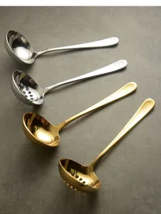 Set aus goldenen und silbernen Suppenkellen und Schaumlöffeln aus 304 Edelstahl