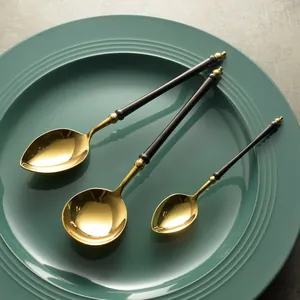 304 Stainless Steel Western Dinner Spoon Black Gold Mirror Matte Dessert Tea Spoon For Wedding Banquet Party Tableware