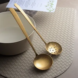 Japanese Light Luxury 304 Stainless Steel Hammered Soup Ladle And Skimmer Spoon Long Handle Hot Pot Filtering Spoon